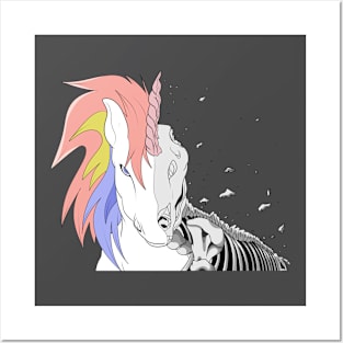 rainbow unicorn skeleton Posters and Art